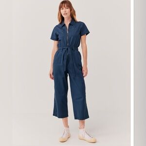Pact Boulevard Brushed Twill Zip Front Jumpsuit- Navy